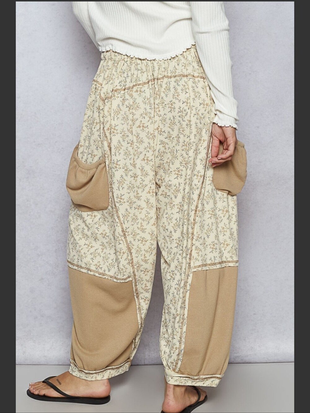 NWT POL Oversized Floral Pattern Printed Knit Pants In Camel Various Sizes - Picture 3 of 6